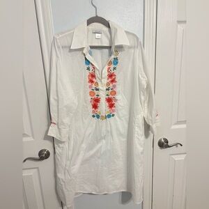Natori White Embroidered Women’s Tunic Shirt Size Large